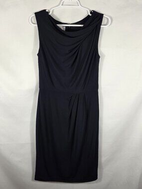 Suzi Chin Maggy Boutique Sleeveless Blue Dress Size 6 Drape Neck Ruched Detail